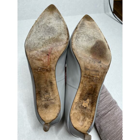 L.K. Bennett Designer Patent Leather Gray Pointed Toe Angelic Kitten Heels 9.5 - Picture 5 of 6